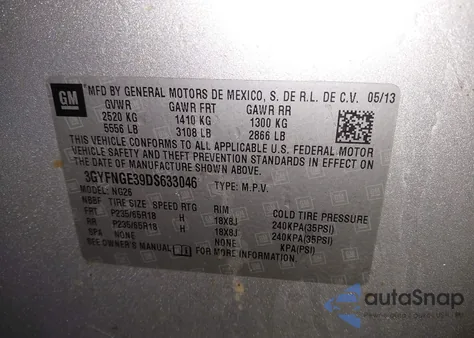 2013 Cadillac Srx Luxury Collection из США, поврежденный, VIN 3GYFNGE39DS633046